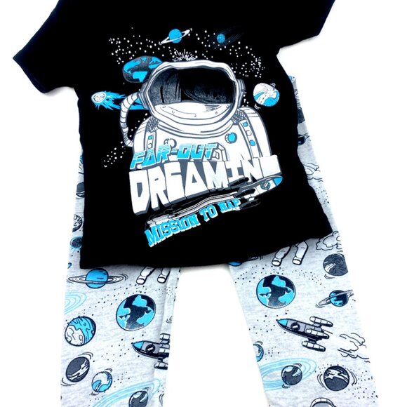 Boys Pajama Sleepwear Set Size 3T Matching 3pc Top Pants Bottoms Space Children - Picture 6 of 6